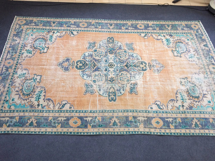 Beige Turkish Runner Rug 7' x 11' 5" Hand-Knotted | No. WR89041