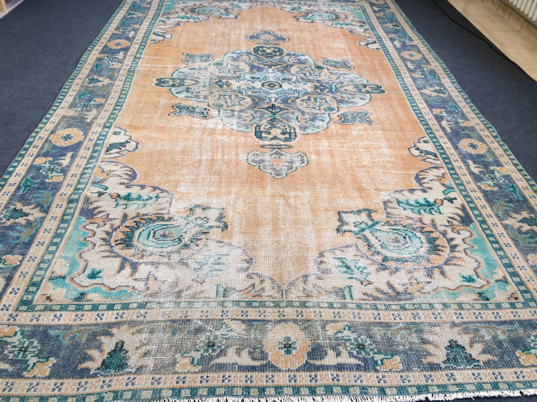 Beige Turkish Runner Rug 7' x 11' 5" Hand-Knotted | No. WR89041