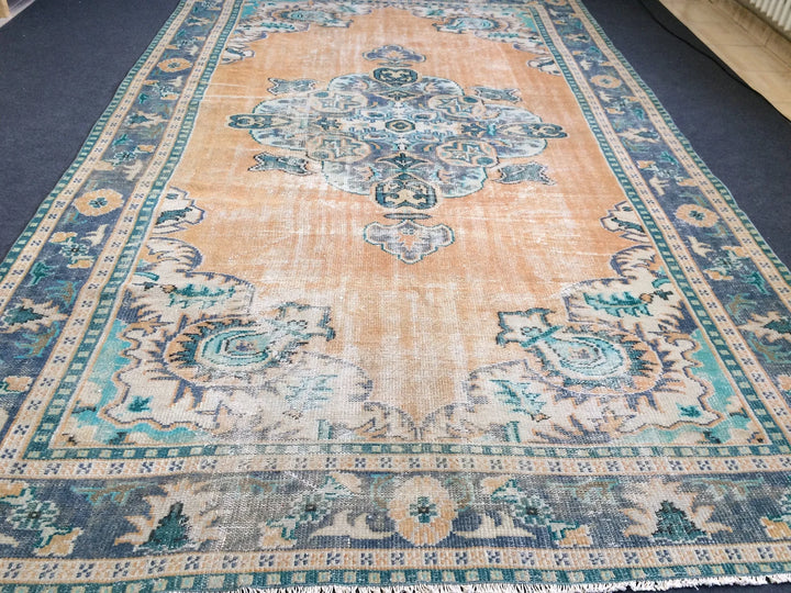 Beige Turkish Runner Rug 7' x 11' 5" Hand-Knotted | No. WR89041
