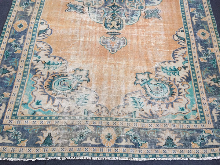 Beige Turkish Runner Rug 7' x 11' 5" Hand-Knotted | No. WR89041