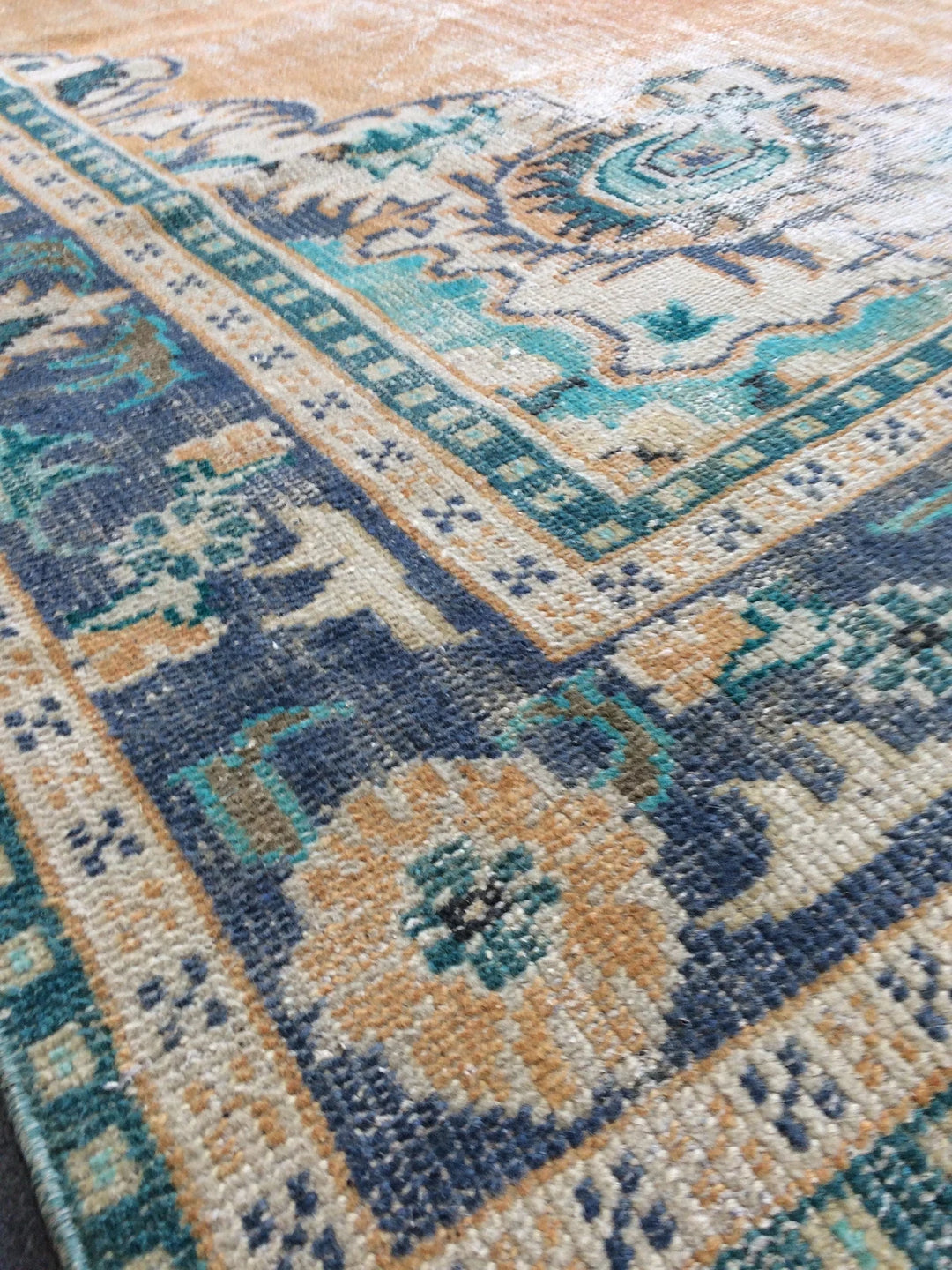 Beige Turkish Runner Rug 7' x 11' 5" Hand-Knotted | No. WR89041