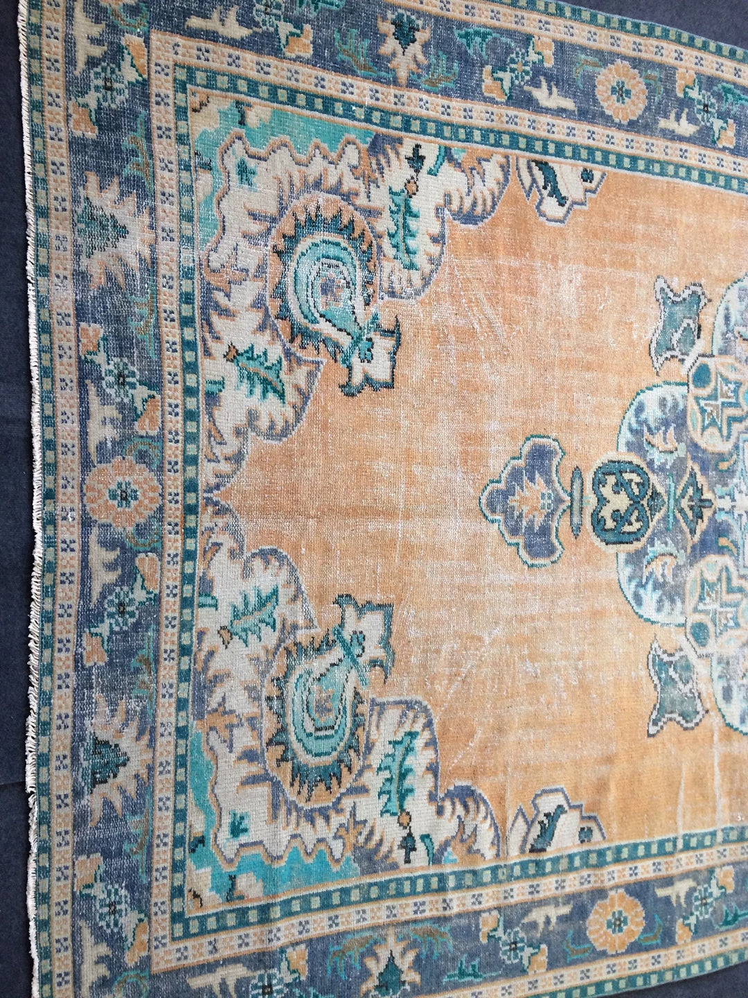Beige Turkish Runner Rug 7' x 11' 5" Hand-Knotted | No. WR89041