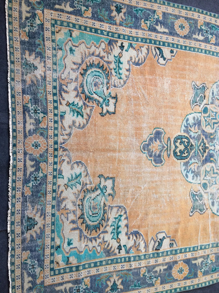 Beige Turkish Runner Rug 7' x 11' 5" Hand-Knotted | No. WR89041