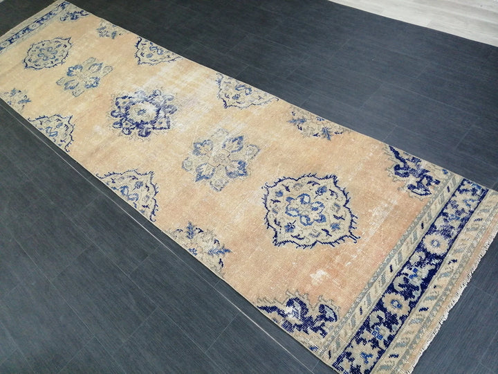 Blue Turkish Runner Rug 3' 2" x 12' Hand-Knotted | No. WR89155