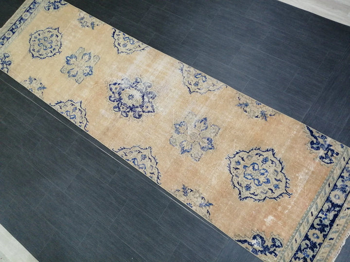 Blue Turkish Runner Rug 3' 2" x 12' Hand-Knotted | No. WR89155