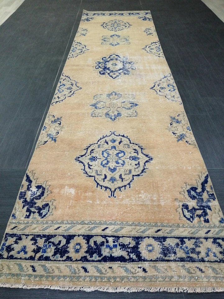 Blue Turkish Runner Rug 3' 2" x 12' Hand-Knotted | No. WR89155
