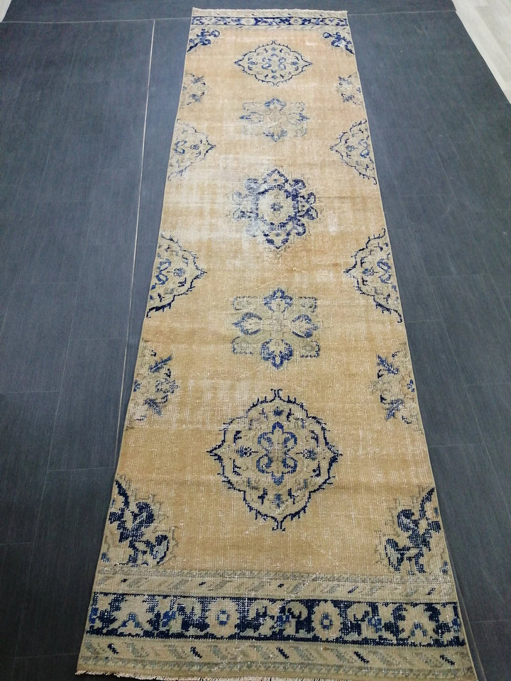 Blue Turkish Runner Rug 3' 2" x 12' Hand-Knotted | No. WR89155
