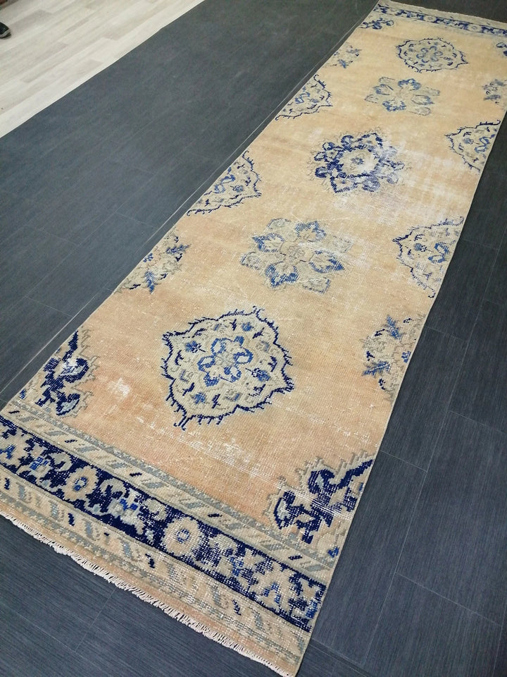 Blue Turkish Runner Rug 3' 2" x 12' Hand-Knotted | No. WR89155