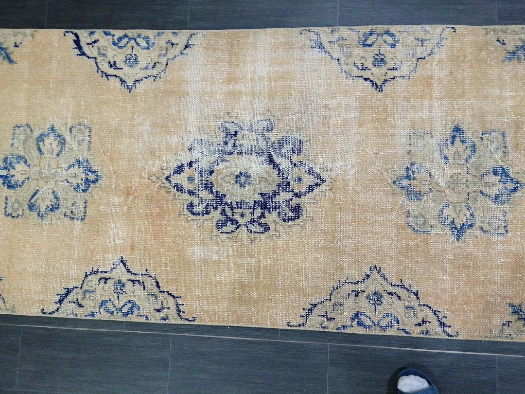 Blue Turkish Runner Rug 3' 2" x 12' Hand-Knotted | No. WR89155