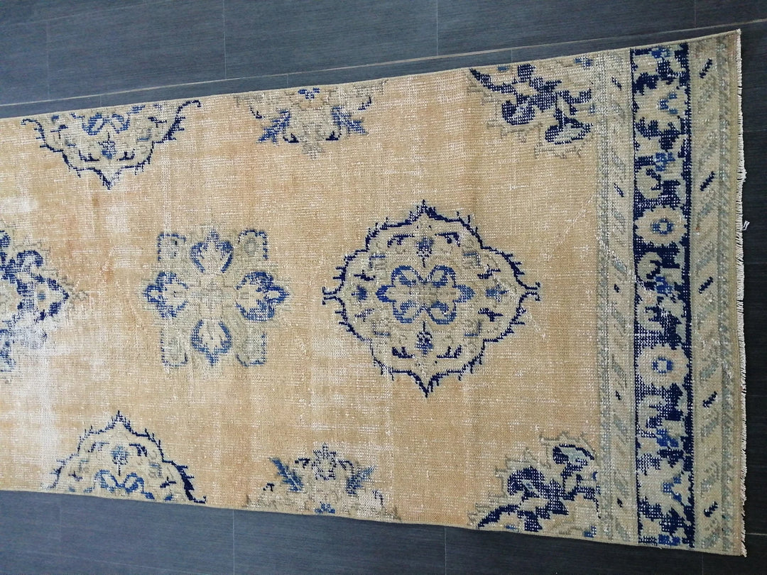 Blue Turkish Runner Rug 3' 2" x 12' Hand-Knotted | No. WR89155