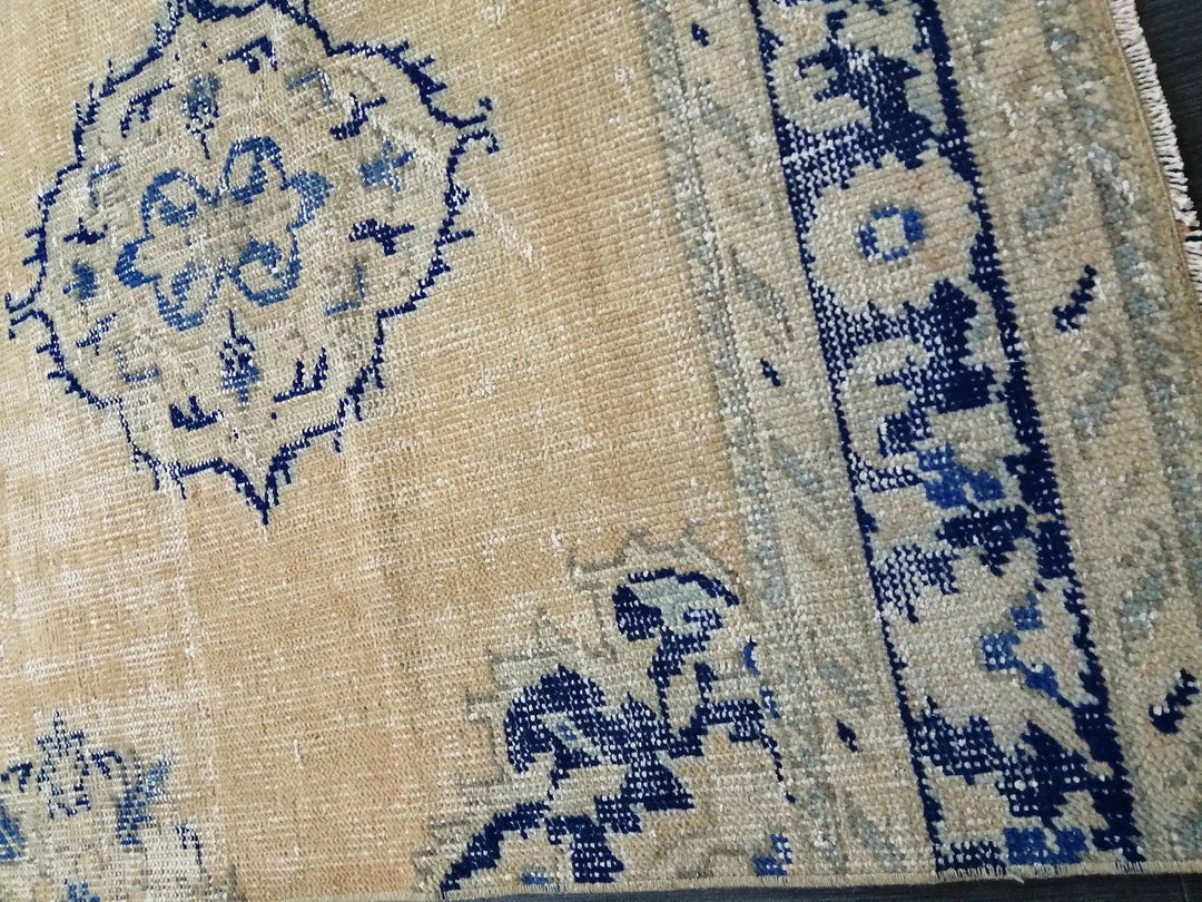 Blue Turkish Runner Rug 3' 2" x 12' Hand-Knotted | No. WR89155