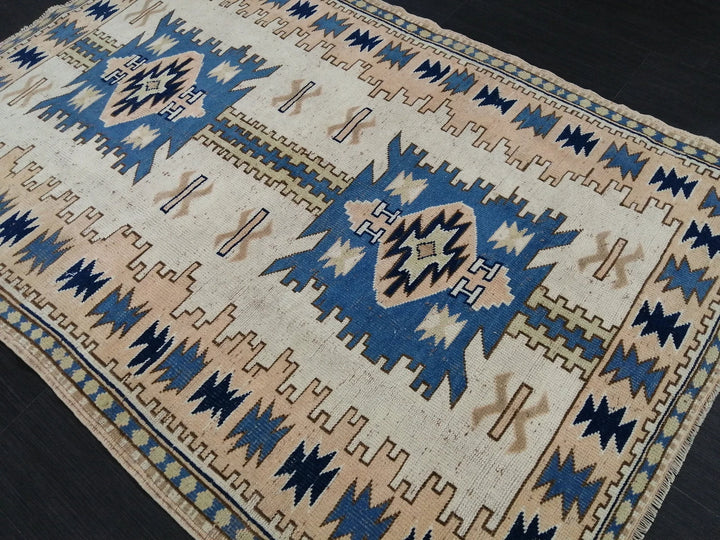 Blue Turkish Runner Rug 4' 2" x 6' 3" Hand-Knotted | No. WR89204
