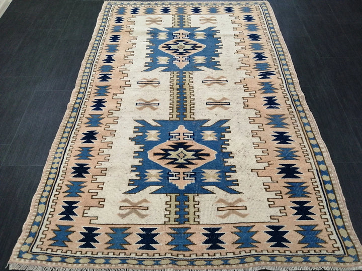 Blue Turkish Runner Rug 4' 2" x 6' 3" Hand-Knotted | No. WR89204