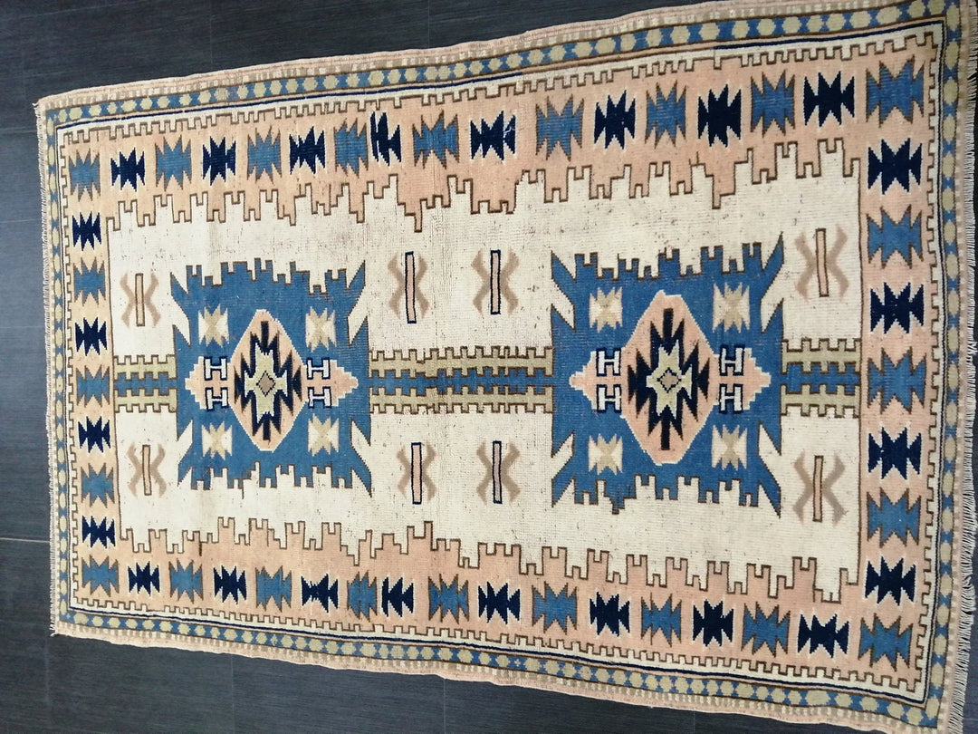 Blue Turkish Runner Rug 4' 2" x 6' 3" Hand-Knotted | No. WR89204