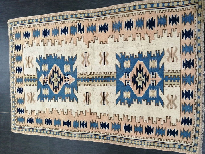 Blue Turkish Runner Rug 4' 2" x 6' 3" Hand-Knotted | No. WR89204