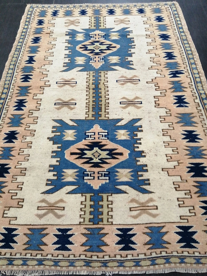 Blue Turkish Runner Rug 4' 2" x 6' 3" Hand-Knotted | No. WR89204