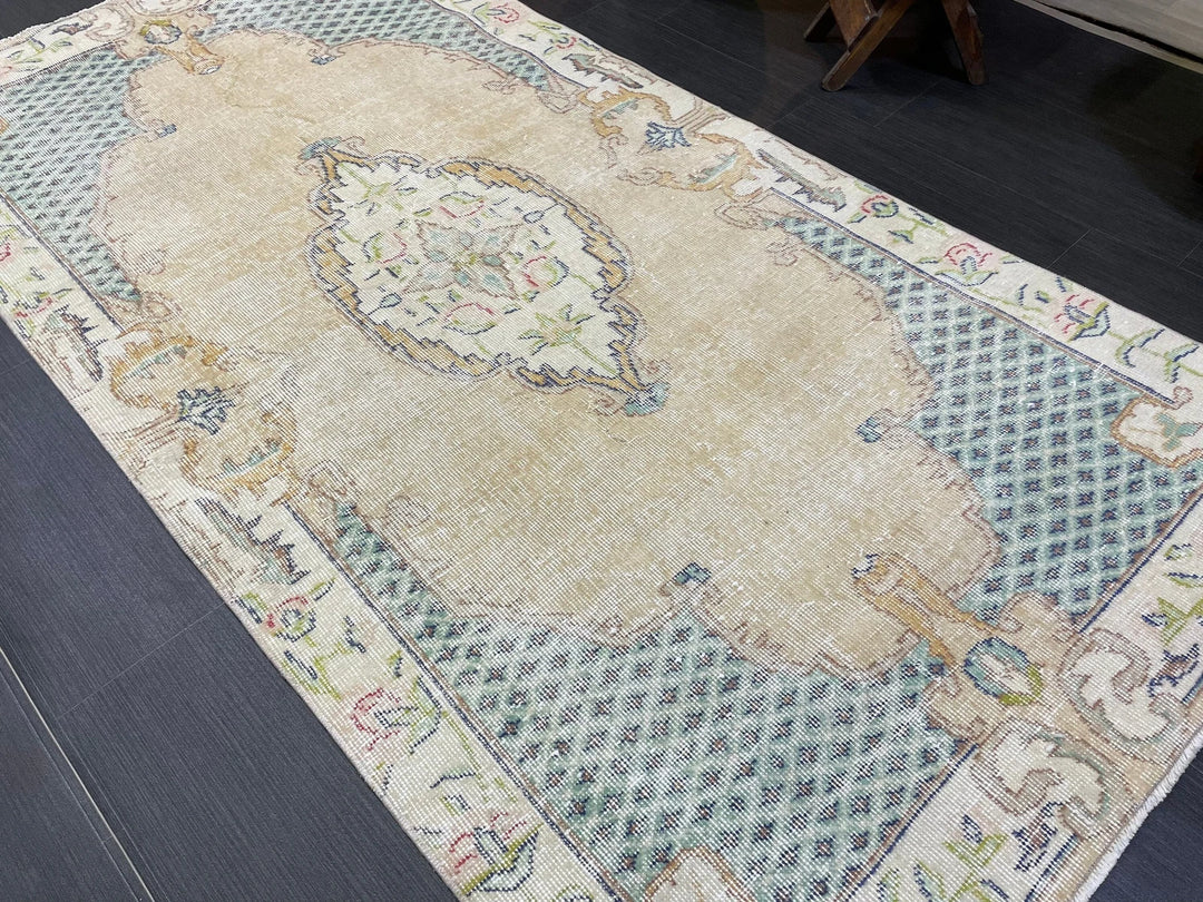 Tan Turkish Oushak Rug 3' 7" x 7' 1" Hand-Knotted | No. WR89578