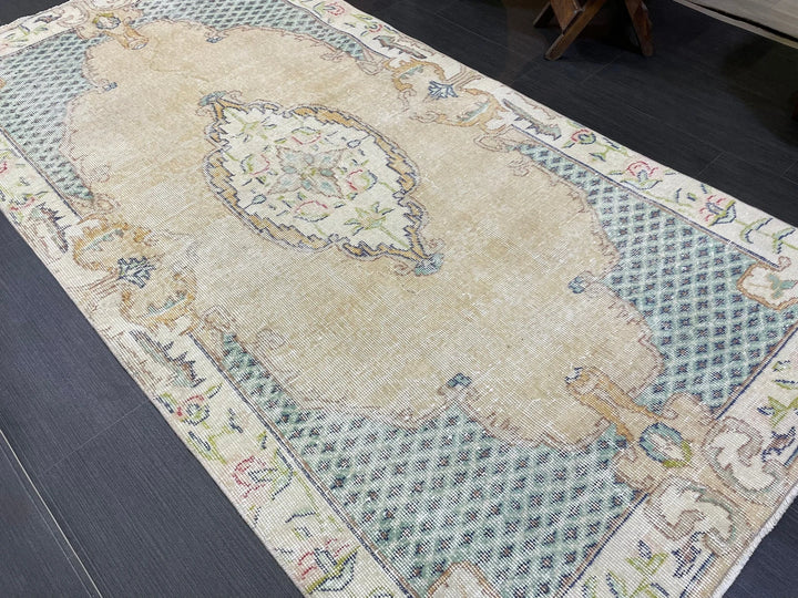 Tan Turkish Oushak Rug 3' 7" x 7' 1" Hand-Knotted | No. WR89578