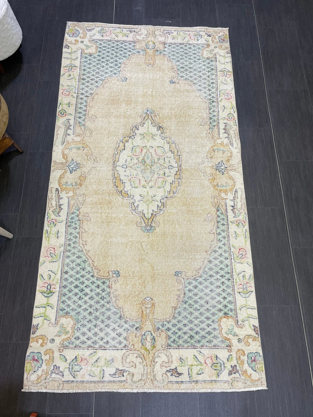 Tan Turkish Oushak Rug 3' 7" x 7' 1" Hand-Knotted | No. WR89578