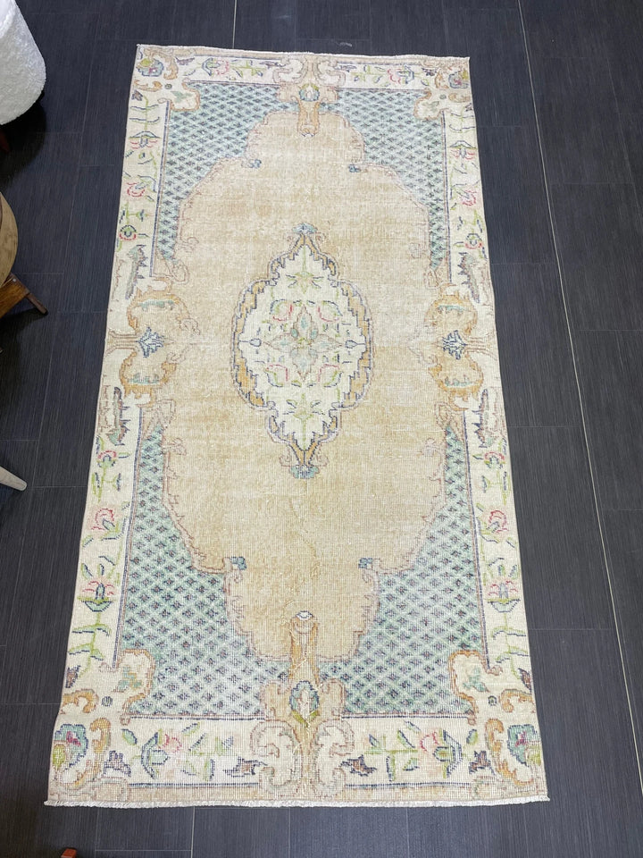 Tan Turkish Oushak Rug 3' 7" x 7' 1" Hand-Knotted | No. WR89578