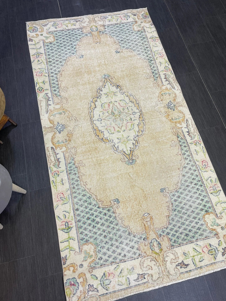 Tan Turkish Oushak Rug 3' 7" x 7' 1" Hand-Knotted | No. WR89578
