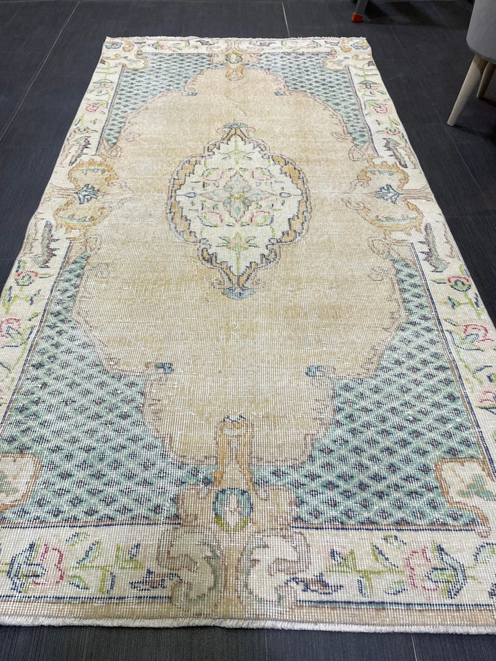 Tan Turkish Oushak Rug 3' 7" x 7' 1" Hand-Knotted | No. WR89578
