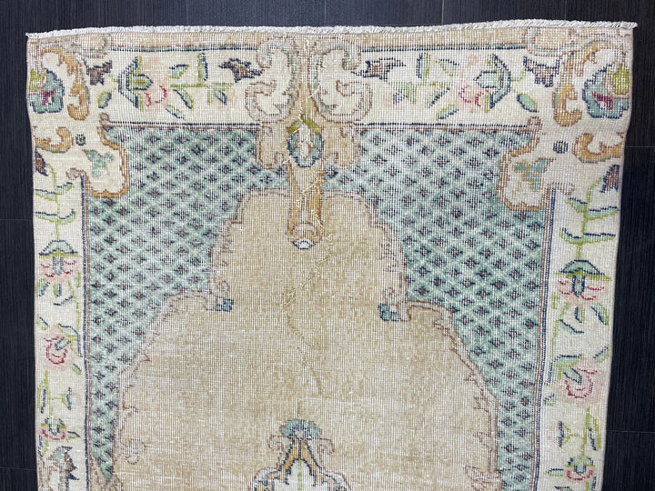 Tan Turkish Oushak Rug 3' 7" x 7' 1" Hand-Knotted | No. WR89578