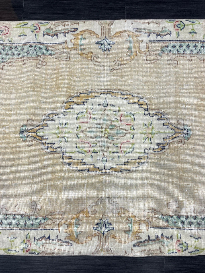 Tan Turkish Oushak Rug 3' 7" x 7' 1" Hand-Knotted | No. WR89578