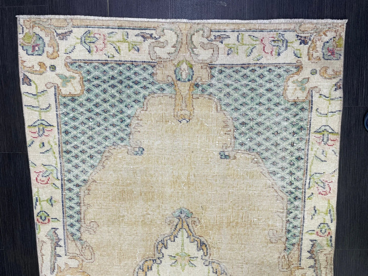 Tan Turkish Oushak Rug 3' 7" x 7' 1" Hand-Knotted | No. WR89578