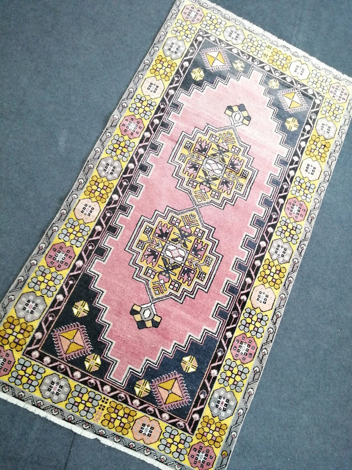 Pink Turkish Runner Rug 3' 10" x 7' 4" Hand-Knotted | No. WR89732