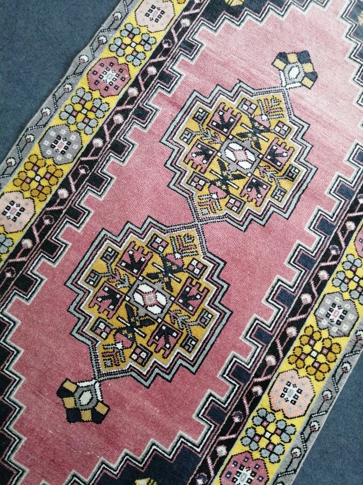 Pink Turkish Runner Rug 3' 10" x 7' 4" Hand-Knotted | No. WR89732