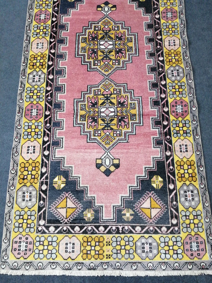 Pink Turkish Runner Rug 3' 10" x 7' 4" Hand-Knotted | No. WR89732