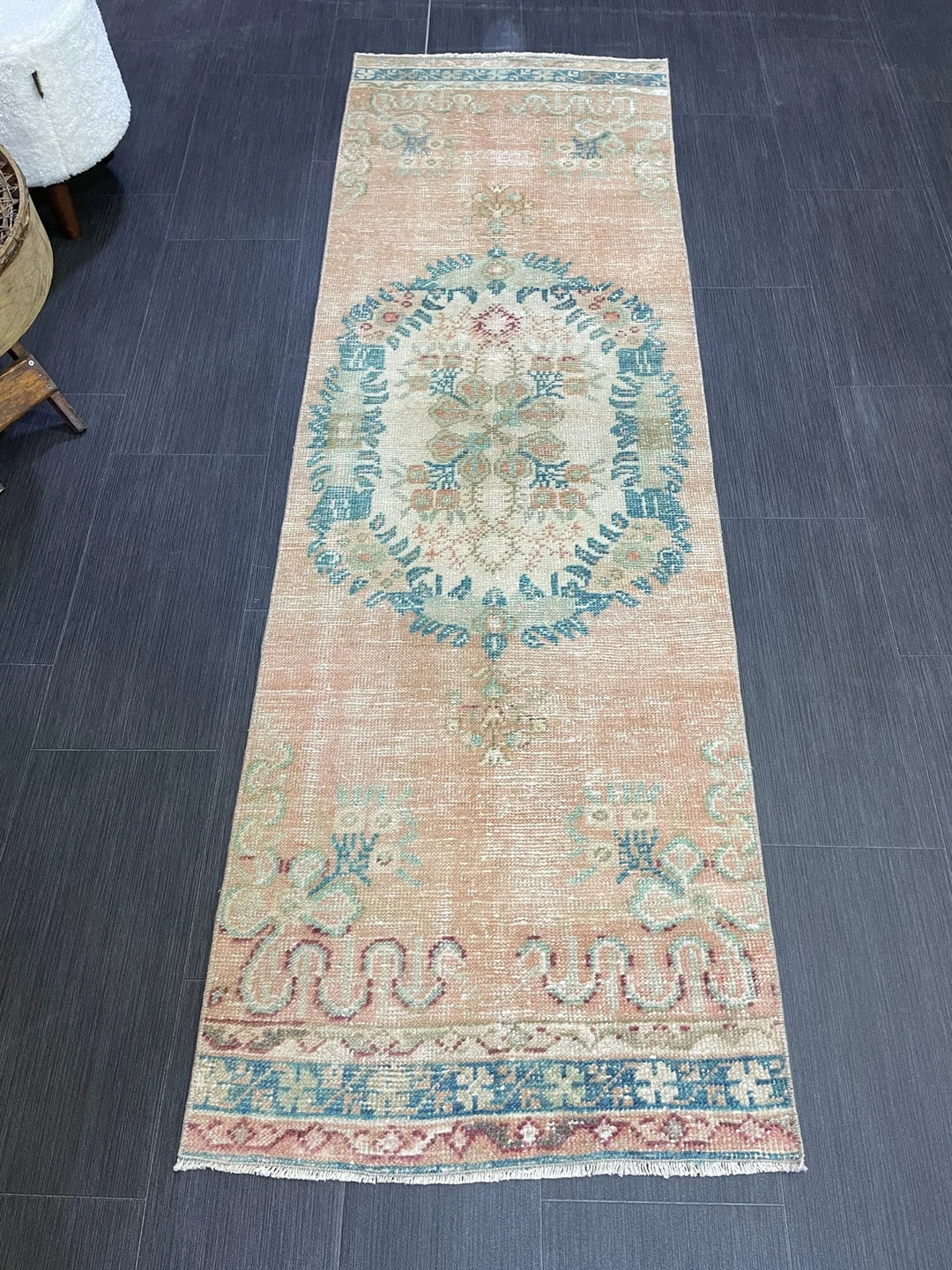 Beige Turkish Runner Rug 2' 1" x 6' 9" Hand-Knotted | No. WR89909