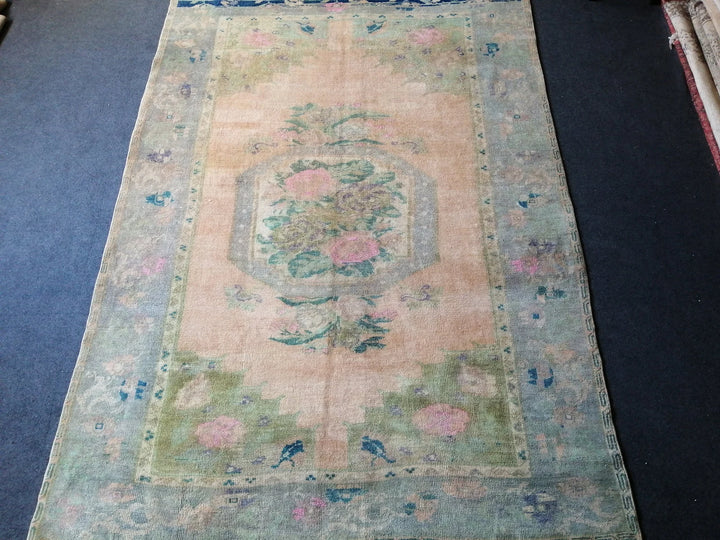 Beige Turkish Runner Rug 5' 6" x 7' 11" Hand-Knotted | No. WR90301