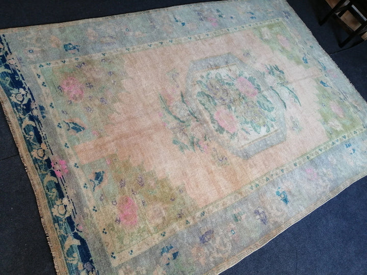 Beige Turkish Runner Rug 5' 6" x 7' 11" Hand-Knotted | No. WR90301