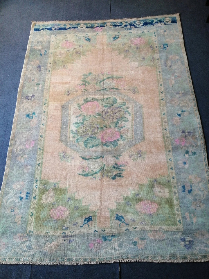 Beige Turkish Runner Rug 5' 6" x 7' 11" Hand-Knotted | No. WR90301