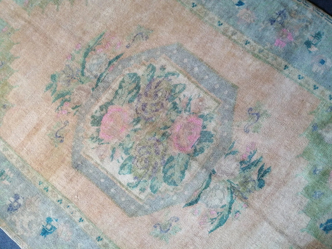 Beige Turkish Runner Rug 5' 6" x 7' 11" Hand-Knotted | No. WR90301