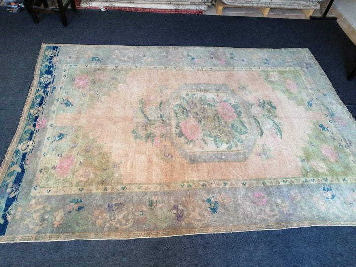 Beige Turkish Runner Rug 5' 6" x 7' 11" Hand-Knotted | No. WR90301