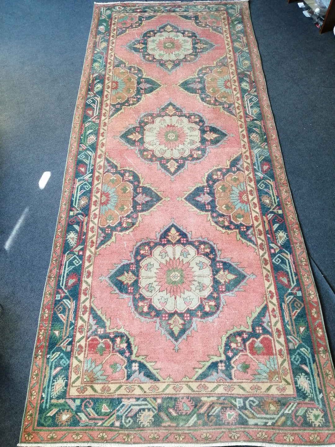 Beige Turkish Runner Rug 4' 8" x 11' 6" Hand-Knotted | No. WR90670