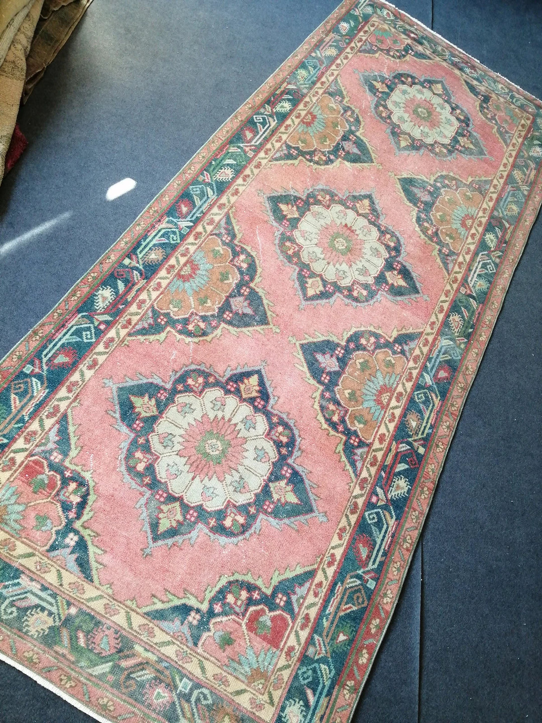 Beige Turkish Runner Rug 4' 8" x 11' 6" Hand-Knotted | No. WR90670
