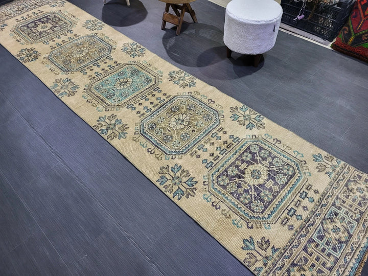 Beige Turkish Runner Rug 2' 6" x 11' 2" Hand-Knotted | No. WR92166