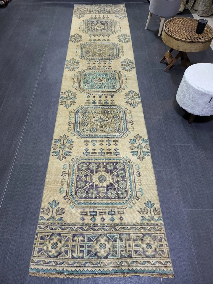 Beige Turkish Runner Rug 2' 6" x 11' 2" Hand-Knotted | No. WR92166