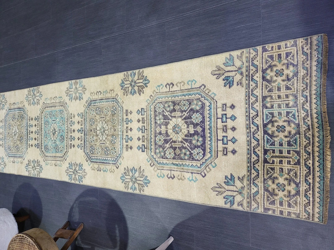 Beige Turkish Runner Rug 2' 6" x 11' 2" Hand-Knotted | No. WR92166