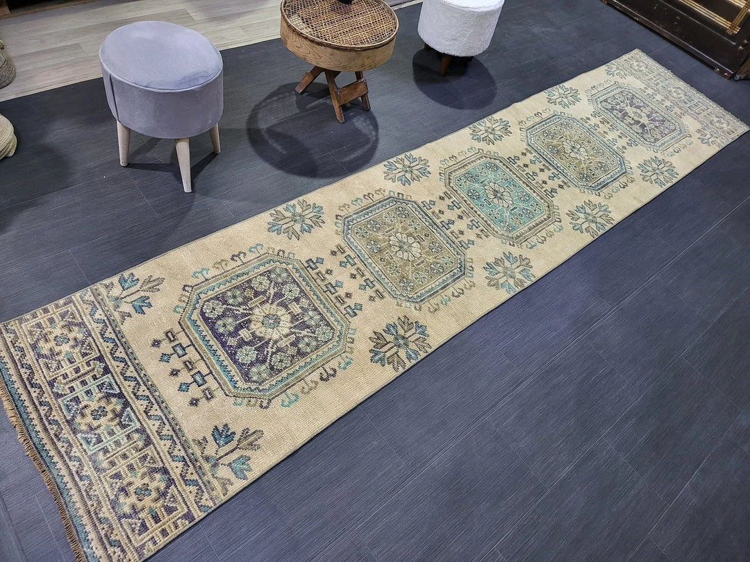 Beige Turkish Runner Rug 2' 6" x 11' 2" Hand-Knotted | No. WR92166