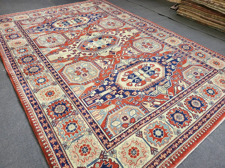 Beige Turkish Runner Rug 6' 5" x 9' 3" Hand-Knotted | No. WR92222
