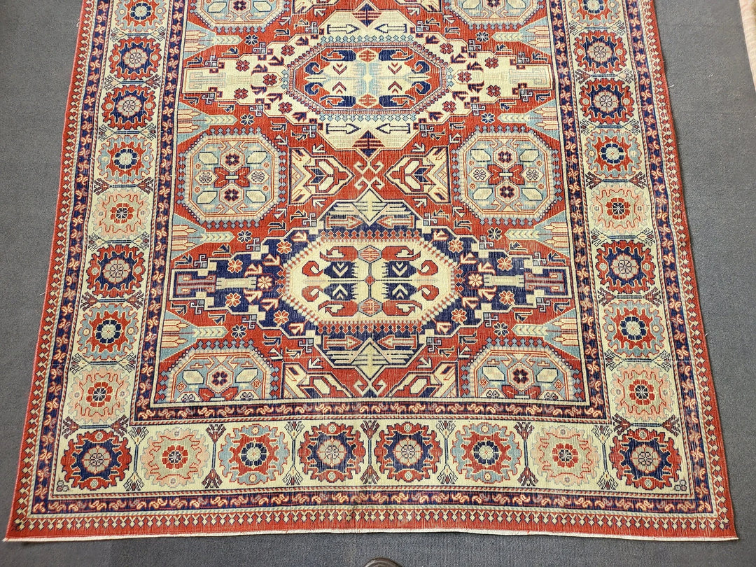 Beige Turkish Runner Rug 6' 5" x 9' 3" Hand-Knotted | No. WR92222