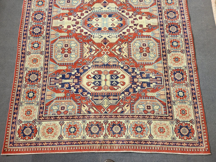 Beige Turkish Runner Rug 6' 5" x 9' 3" Hand-Knotted | No. WR92222