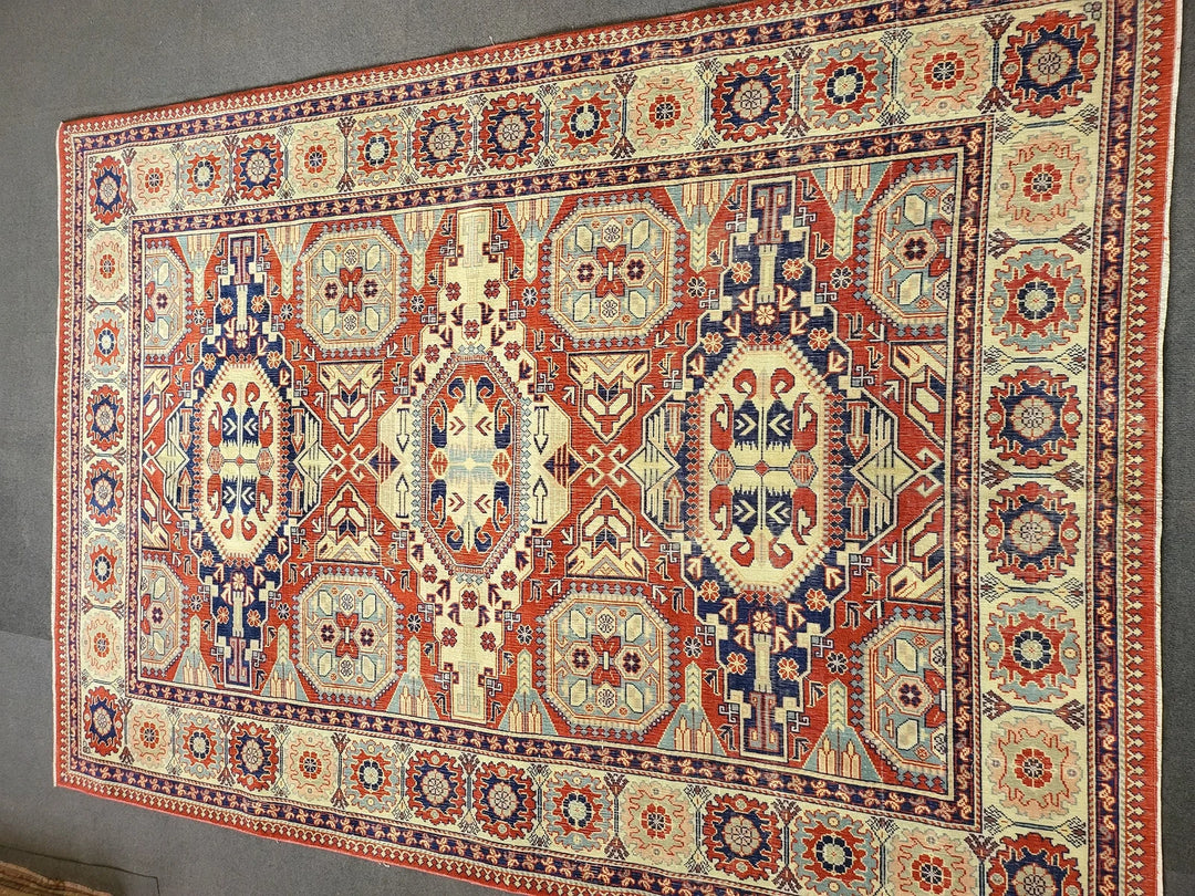 Beige Turkish Runner Rug 6' 5" x 9' 3" Hand-Knotted | No. WR92222