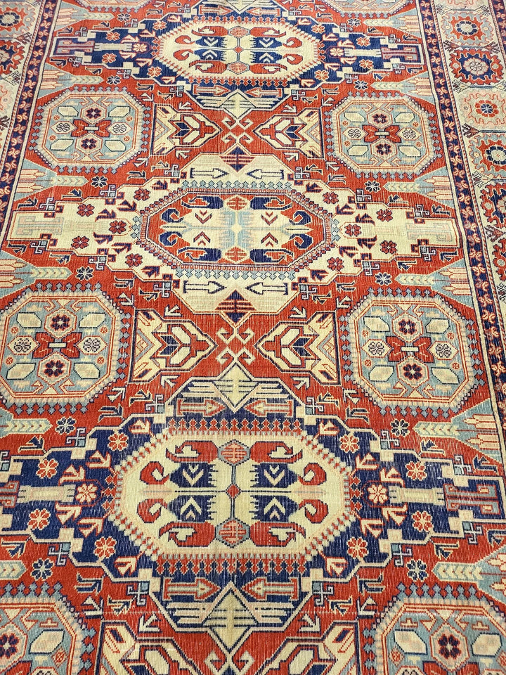 Beige Turkish Runner Rug 6' 5" x 9' 3" Hand-Knotted | No. WR92222