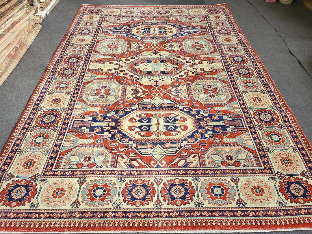 Beige Turkish Runner Rug 6' 5" x 9' 3" Hand-Knotted | No. WR92222